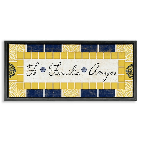 Stupell Industries Fe, Familia y Amigos Inspirational Quotes & Sayings Painting Black Floater Framed Art Print Wall Art, 25 x 11