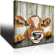 Canvas Print Animal Portrait Cute Vintage Cow Wall Art Decor   12x12inch