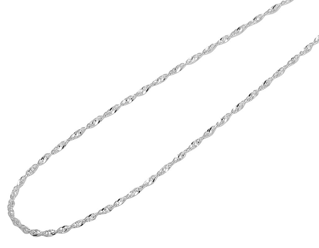 14k Solid White Gold Diamond Cut Singapore Twist Necklace Chain 16" 0.8mm 