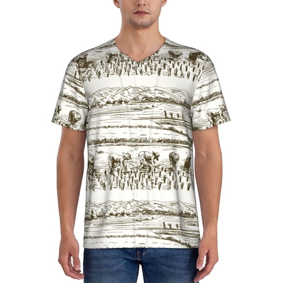 Rateoe Rice Harvest Pattern Men’s Baseball Short Sleeve Polo Shirt, Midweight Men's Shirt Golf Shirt Polo Shirts Quick Dry Short-