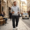 thumbnail image 5 of EANJE Men's Cargo Sweatpants Straight Wide Leg Sweat Pants with Pockets Open Bottom Elastic Drawstring Waist Joggers Pants for Winter Daily​ Warm Wear Black M, 5 of 8