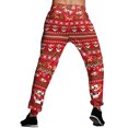 thumbnail image 4 of MAWCLOS Men Straight Leg Christmas Print Trousers Running High Waist Sweatpants Red White L, 4 of 4