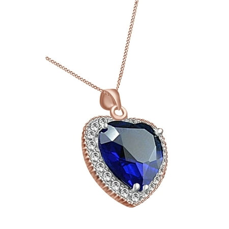 Titanic Heart Of The Ocean Simulated Blue Sapphire & Cubic Zirconia Pendant Necklace 14k Rose Gold Over Sterling