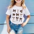 thumbnail image 2 of JAJAHO Girls Graphic Tee Shirt Short Sleeve Round Neck Casual Cute Summer Top With Leopard Bow Print Tshirts For Kids 3-13 Years Stylish Tops, 2 of 4