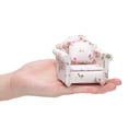 thumbnail image 3 of Dollhouse Couch with Pillow 1 12 Scale Miniature Sofa Arm Chair Living Room Furniture Wooden Fabric Frame Single Reading Chair Artificial House Room Scene Decoration Pink, 3 of 7