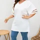 thumbnail image 4 of Nueva blusa informal de mujer de talla grande 1XL-8XL con escote en V holgado y costura de malla con mangas 3/4 para vacaciones, blusas tipo túnica para mujer, 4 of 5