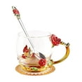 thumbnail image 1 of Specollect 1 Pcs Enamel Flower Lead-Free Glass Coffee Mug with Spoon, Elegant Rose Design, Safe Tea Cup for Women, I Valentines Day Christmas Gifts 320ml, 1 of 9