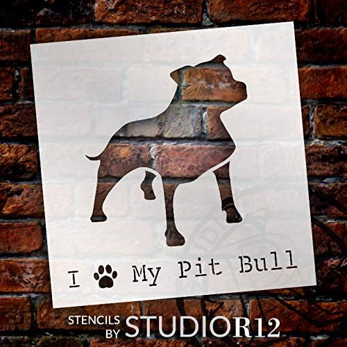 I Heart My Pit Bull with Paw Print Stencil by StudioR12 | Reusable ...