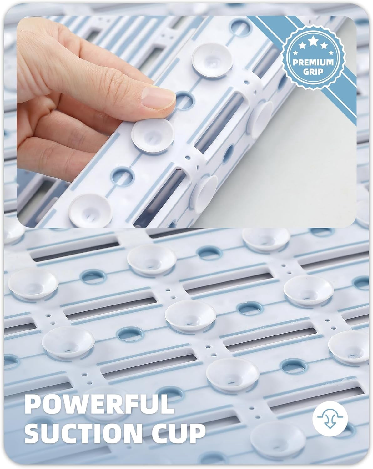 Shower Mat 16"x36", Extra Long Bathtub Mat Non Slip with Suction Cups, Bath Matts for Shower Floor/Inside Shower, Quick Dry, Easy Clean
