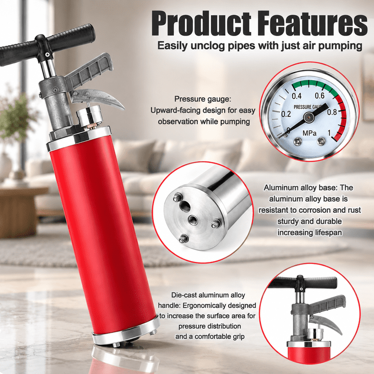 Red Pluger Red 8-Piece Toilet Plunger Kit For Sink Shower Kitchen Clog Remover ...