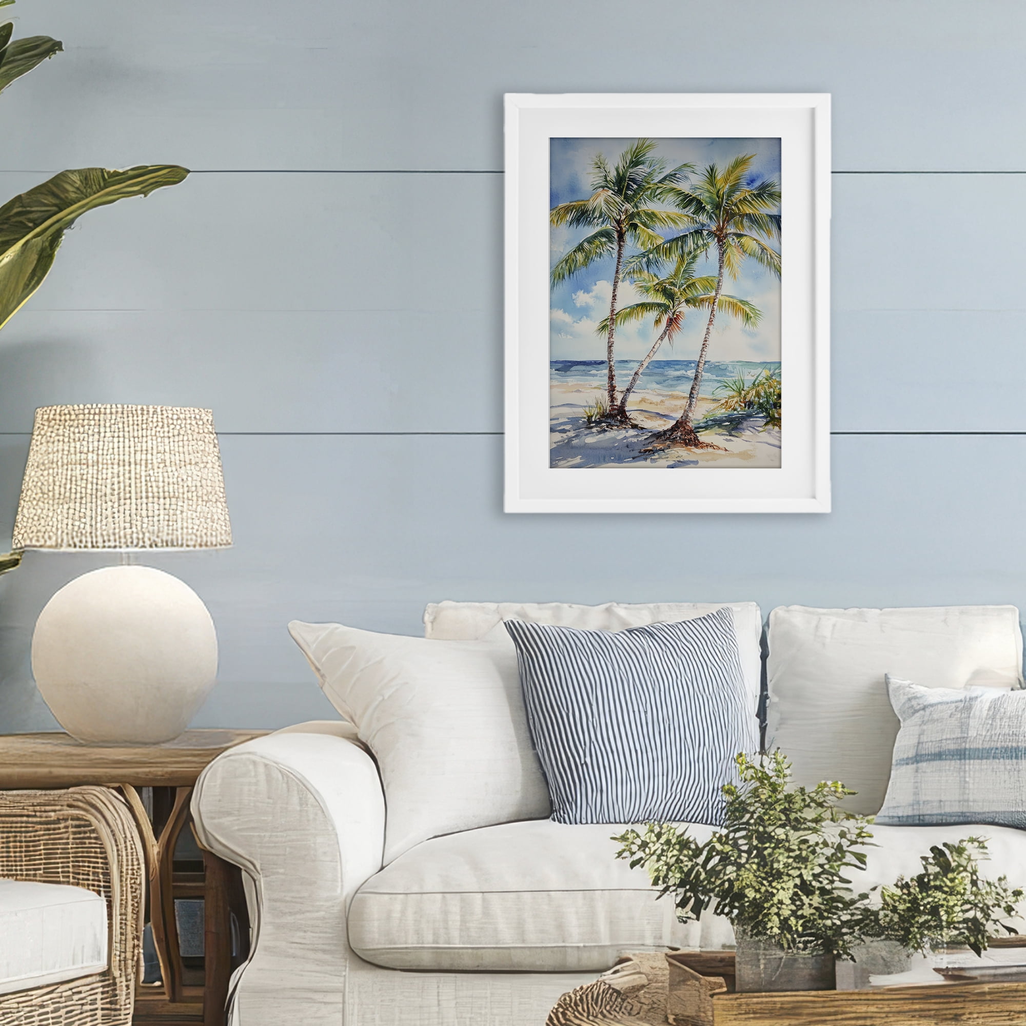 Stupell Industries Windy Palm Trees on Shore White Framed Print Under Glass, design by Petal Prints Design