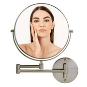 Ovente Wall Mount Makeup Mirror, 9 Inch 1X 10X, Extended & Folding Arm, 360 Degree Spinning, Double Sided Round Magnifier, Hinged Bathroom Décor, Elegant Vanity Design, Nickel Brushed MNLFW90BR1X10X