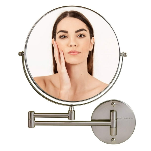 Ovente Wall Mount Makeup Mirror 9 Inch 1x 10x Extended Folding Arm 360 Degree Spinning Double Sided Round Magnifier Hinged Bathroom Décor Elegant Vanity Design Nickel Brushed Mnlfw90br1x10x Com Ovente Wall Mount Makeup Mirror 9 Inch, Wall Mounted Vanity Mirror With Folding Arm