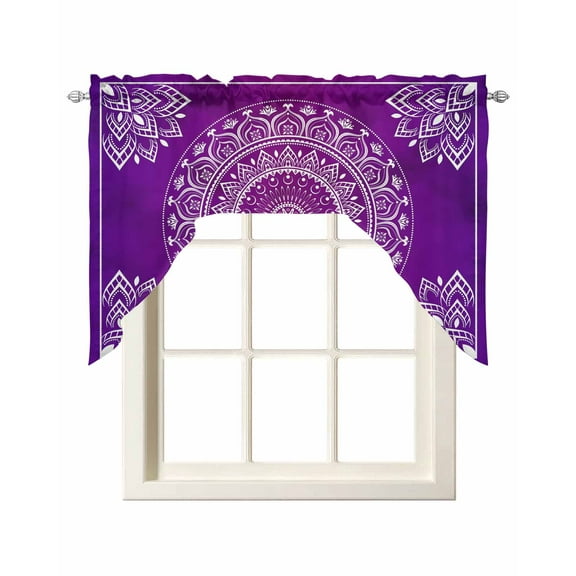 Purple Boho Kitchen Swag Valances for Windows, Vintage Ethnic Abstract Geometric Aesthetic Swag Valances Curtains for Living Room, Rod Pocket Window Treatments for Bathroom, Bedroom, Cafe, 56"x36"