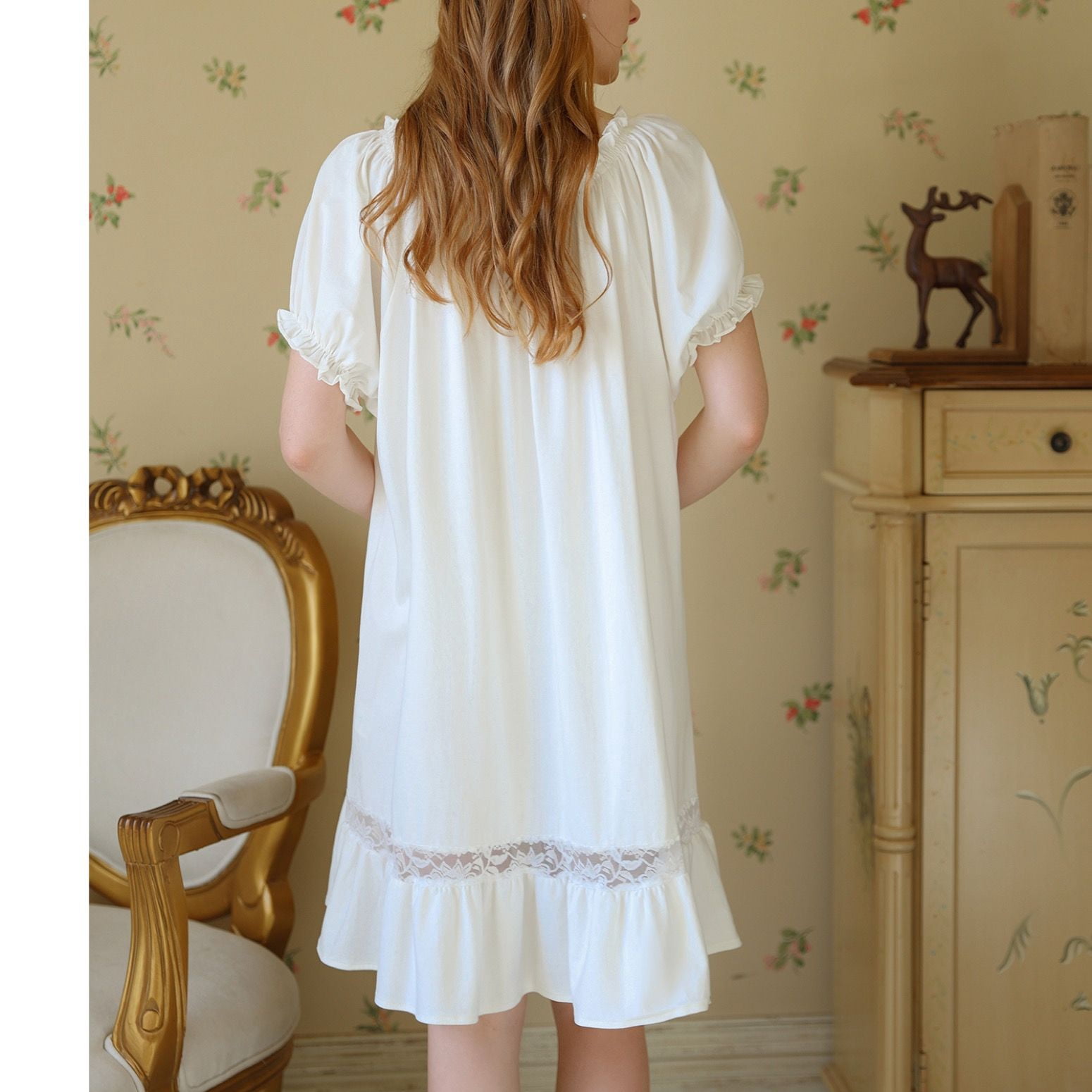 cotton dress pajamas for women Homgro Women's Pajama Cute Summer Short Sleeve Ruffle Sleepwear Frilly Pjs Vintage Comfy Lace Sleeping Nightshirt White Small Neon UV Glow Pink cotton nightgown Lovingly designed in Philadelphia JACKET SIZE:40 INCH CHEST | MEDIUM HerShop
