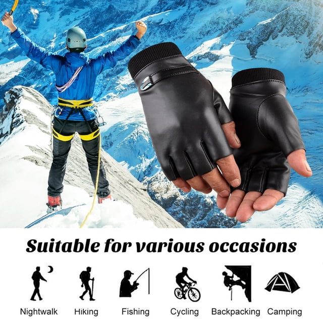 YAOBAMM Elastic Cuffs Riding Gloves 1 Pair Men Autumn Winter Riding Half Finger Faux Leather Elastic Cuffs Solid Color Sports Mittens