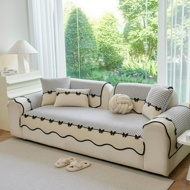 Birdeem Sofa Cushion Cover for Living Room,Quilted Thickened Plush Seat Pad with Non Slip Bottom,Machine Washable Couch Protector,59 X 27.5 Inches