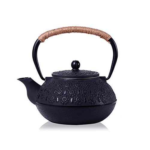 Enamel-Coated Interior Cherry Blossoms 30 Ounce JUEQI Old Dutch Cast Iron Teapot 900 ml Enamel Craft Japanese Cast Iron Tea Kettle with Stainless Steel Infuser Strainer