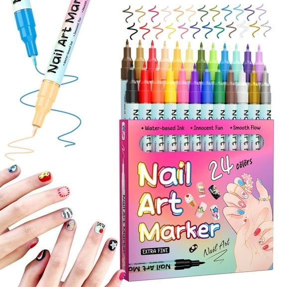 Magiart Waterproof Nail Art Pen, 12 Colors Nail Art Pens Set, 2026 New Nail Marker, Fine Tip Nail Arts Pen 0.5Mm, Waterproof And Quick-Drying Nail,For Polishing Dotting Painting Liner Diy (24 Colors)