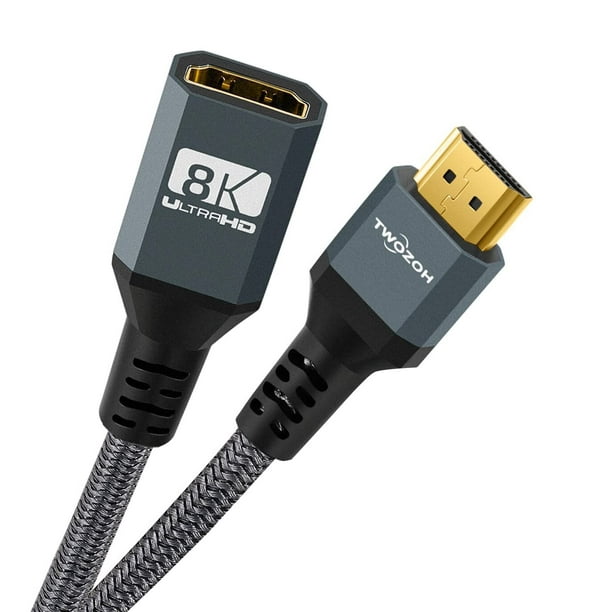 Twozoh 8K HDMI Rallonge Câble, HDMI 2.1 Mâle à Femelle Câble, Nylon Tressé HDMI  Rallonge Support de Câble 8k60hz 