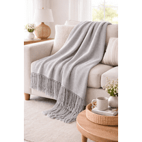 Fennco Styles Woven Classic Chunky Yarn Fringe Throw Blanket