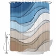 thumbnail image 2 of Blue Brown Shower Curtains for Bathroom, Gradient Abstract Wave Geometric Modern Washable Fabric Shower Curtain with Hooks Waterproof Bathroom Decor Sets, 72 x 96 Inches, 2 of 9