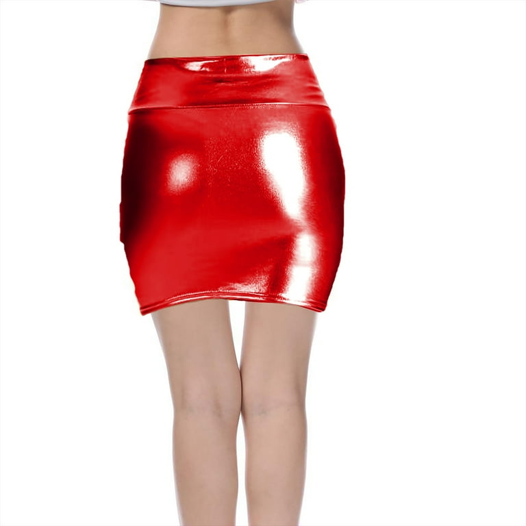 QATAINLAV Today's Lightning Sales Women Metallic Shiny Mini Skirt