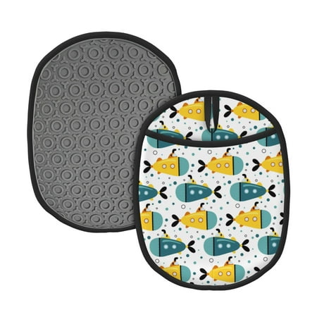 

Qekee Funny Boats Pattern Silicone Pot Holders Oven Mitts Heat Resistant Hot Pads Non Slip Pot Holder Towel Cloth Interior Lining
