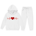 thumbnail image 5 of LEKWK Girls 2-Piece Sweatsuit Set Heartbeat Graphic Long Sleeve Hooded Sweatshirt Joggers Tracksuit Big Kid Casual Warm Fleece Lined Activewear School, 5 of 5