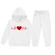 thumbnail image 5 of Conjunto de sudadera con capucha de manga larga para niños con estampado en forma de corazón y pantalones deportivos con lazo en las piernas, conjunto deportivo informal de dos piezas para niños, poli, 5 of 5