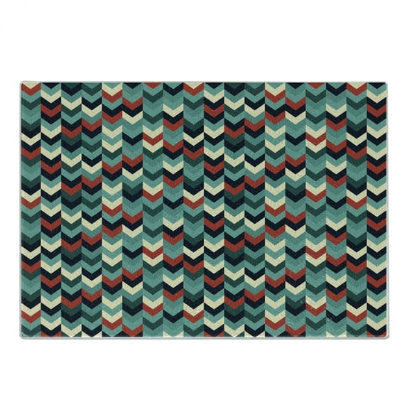 Teal Cutting Board, Vertical Chevron Triangles Abstract Arrow Motifs Zigzag Herringbone Pattern Vintage, Decorative Tempered Glass Cutting and Serving Board, Small Size, Multicolor, by Ambesonne