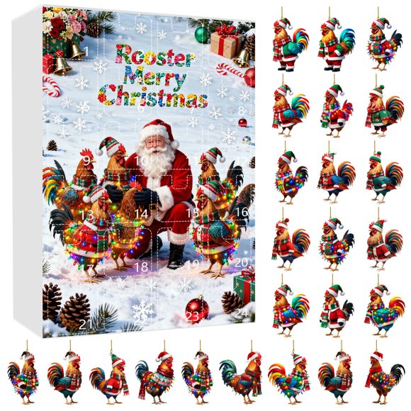 TIELUTT Hanging Advent Calendar Rooster Hanging Advent Calendar with Hat and Scarf 24 2D Desk Timer Clock Old Fashioned Kitchen Timer Kids Timers Visual Cooking Timers for Kitchen Dog Stoplight Timer