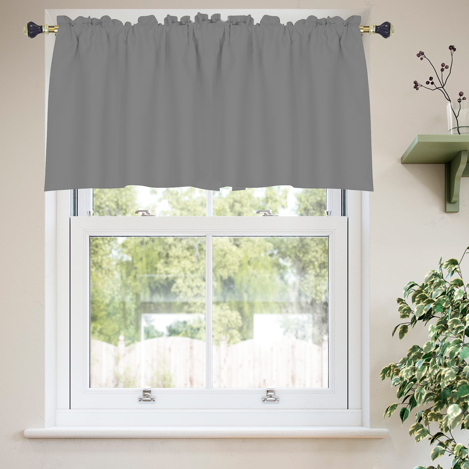 DONGPAI 2 Panels Blackout Kitchen Curtains Valance, Rod Pocket 18 inch Length Short Curtain Waffle Weave Farmhouse Cafe Curtains, Grey