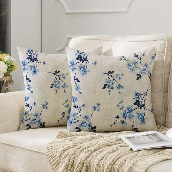 18"x18" Blueberry & Floral Pattern Pillow Covers – Soft Cotton Decorative Cushion Cover for Modern Home Decor