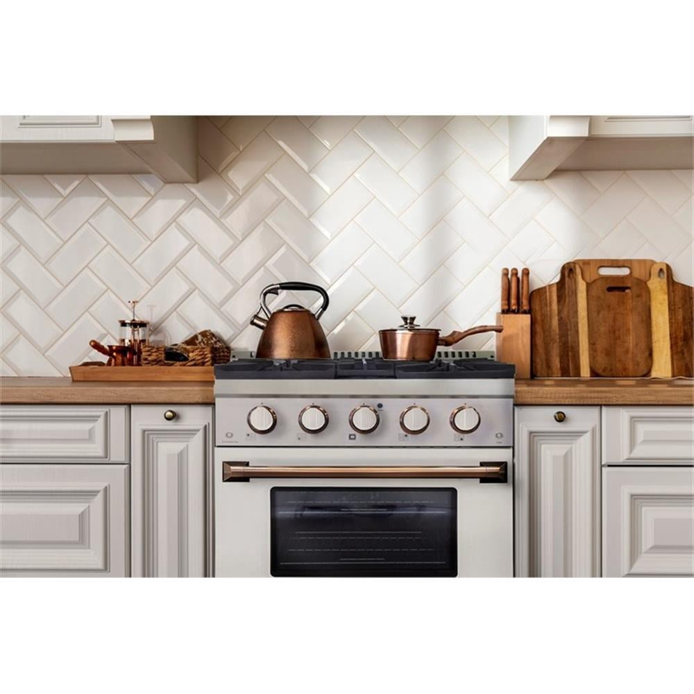 Pemberly Row 30" 4.2cu.ft. Dual Fuel Range Propane Gas-Gold Handle & Ring Knobs
