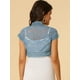 thumbnail image 5 of Top De Encaje Floral Transparente De Manga Corta Elegante Para Mujer Azul L, 5 of 6