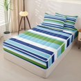 thumbnail image 2 of Erosebridal Horizontal Stripe Pattern Zipper Full Size Comforter Sets with Fitted Sheet and 2 Pillowcases,Linear Band Print Zipper Bedding Set,Green Blue White,Navy Blue Reversible, 2 of 6