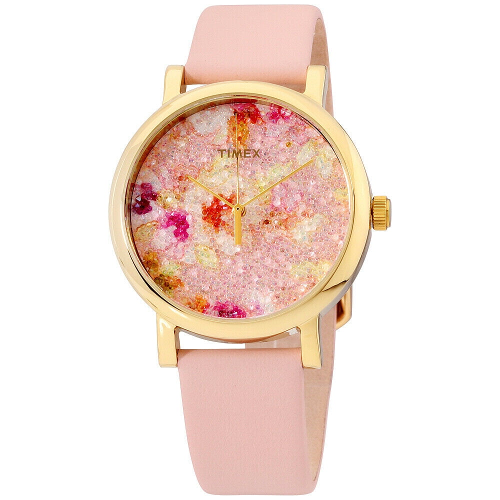 Timex Timex Crystal Bloom Pink Dial Leather Strap Ladies Watch
