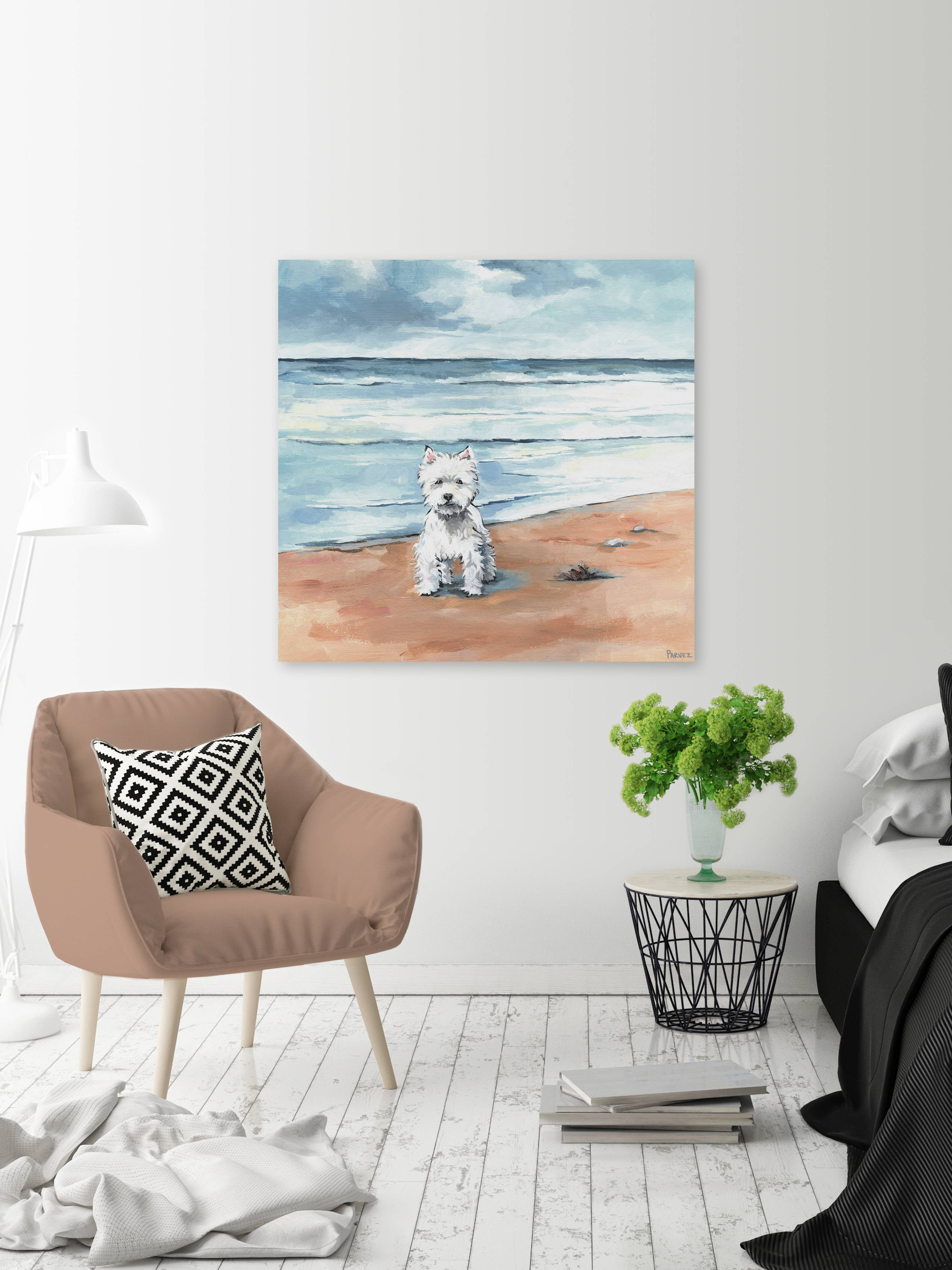 Parvez Taj Little White Doggie Canvas Wall Art