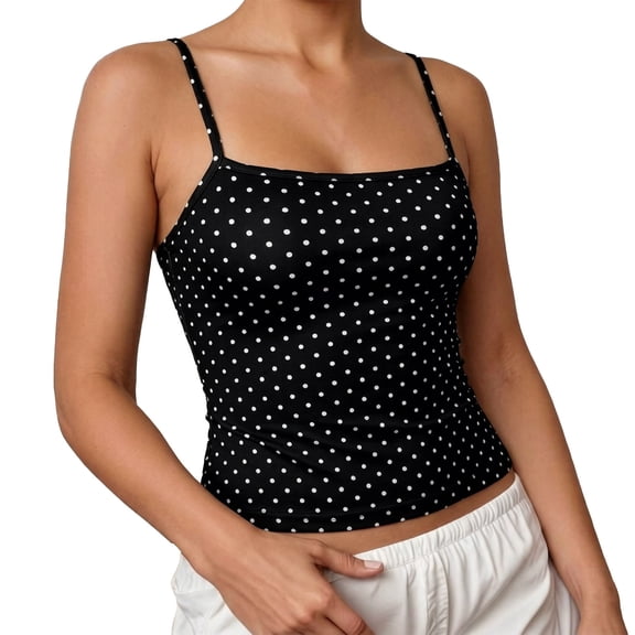 Bibifish Womens Tank Tops Square Neck Thin Strap Polka Dot Print Camisoles Slim Fit Summer Sleeveless Shirts