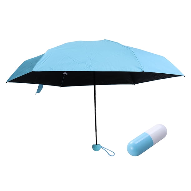 Paraguas pequeño, plegable y compacto de bolsillo con estuche tipo cápsula y protección UV (Azul cielo)