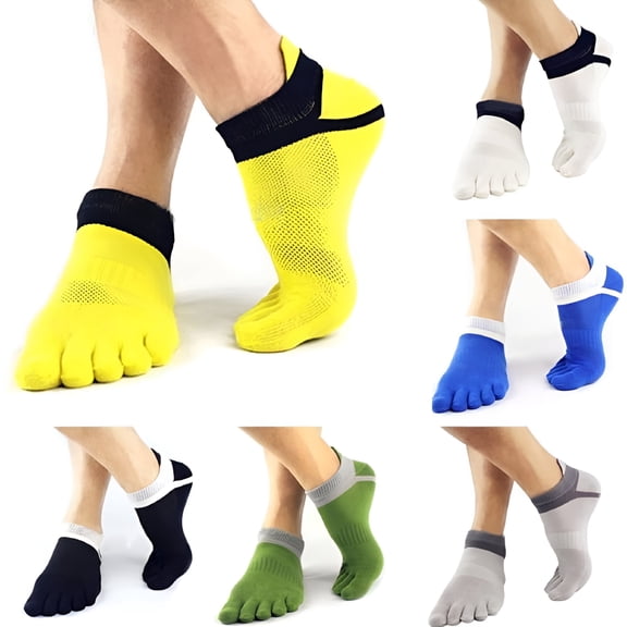 TELOLY Mens Toe Socks Cotton Athletic Running Ankle Five Finger Crew Socks for Big Feet