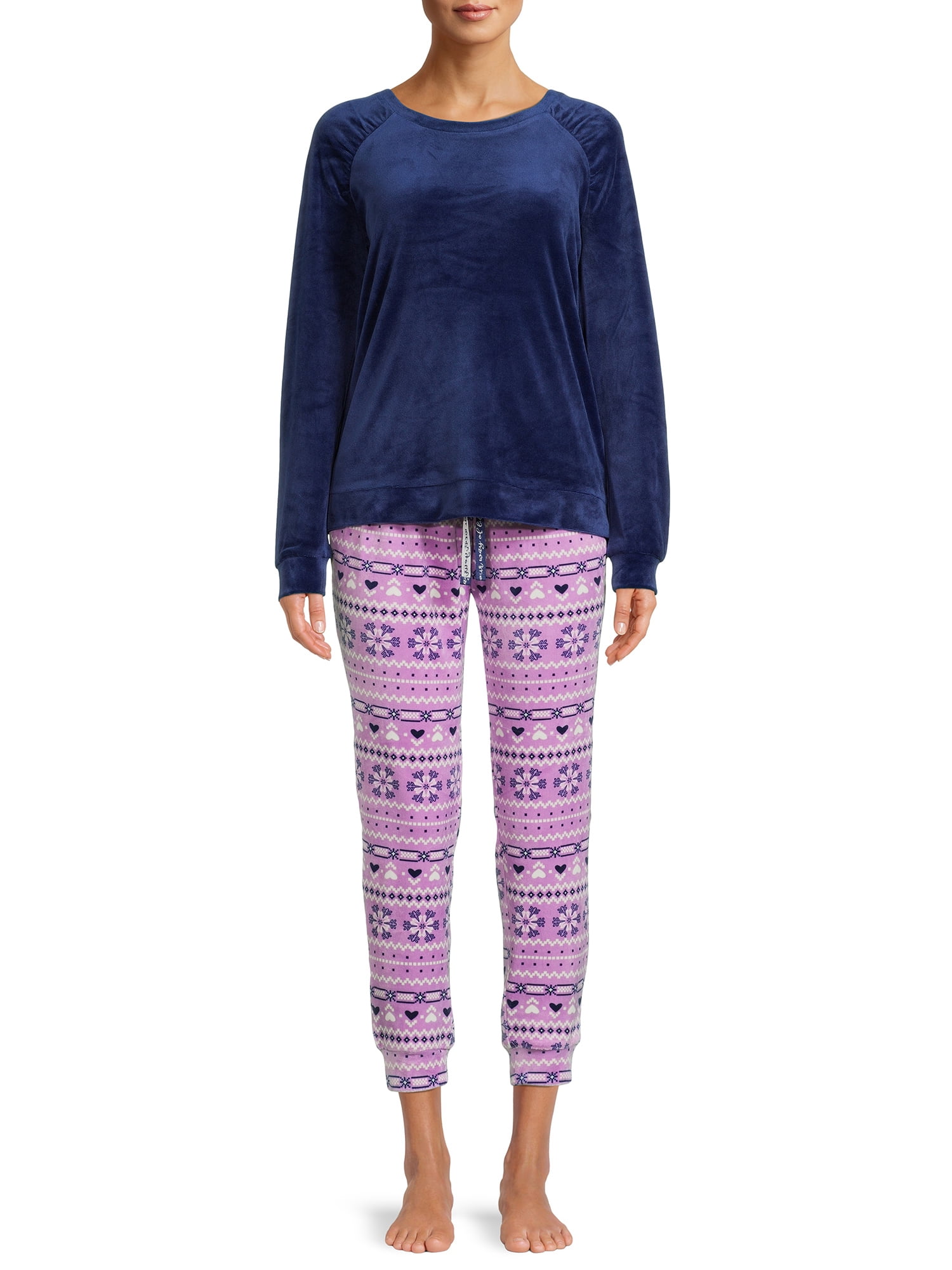 Muk Luks Women's Velour Top and Joggers, 2Piece Pajama Set