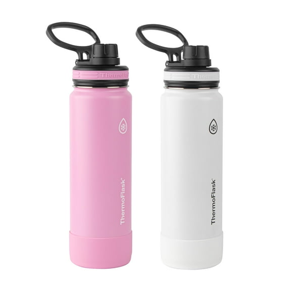 Thermoflask 24 Oz Double Wall Vacuum Insulated Stainless Steel 2-Pack Of Water Bottles Strawberry/Arctic White