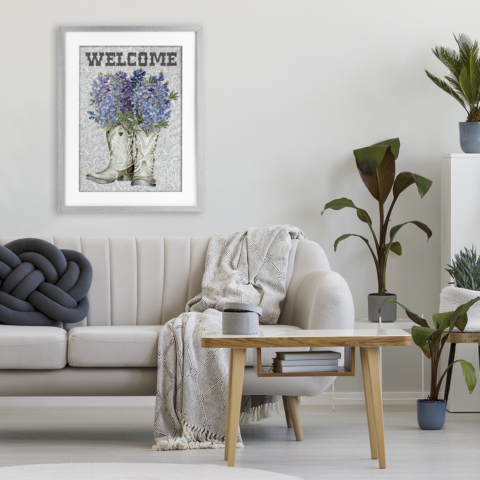 Stupell Industries Welcome Bluebonnet on Paisley Gray Framed Print Under Glass, design by Cindy Jacobs