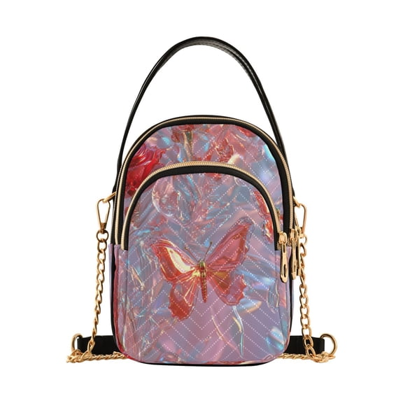 DIXRUYEE Cross Body Fashion Shoulder Waist Purse Bags Roses and Butterflie Pocket Handbags