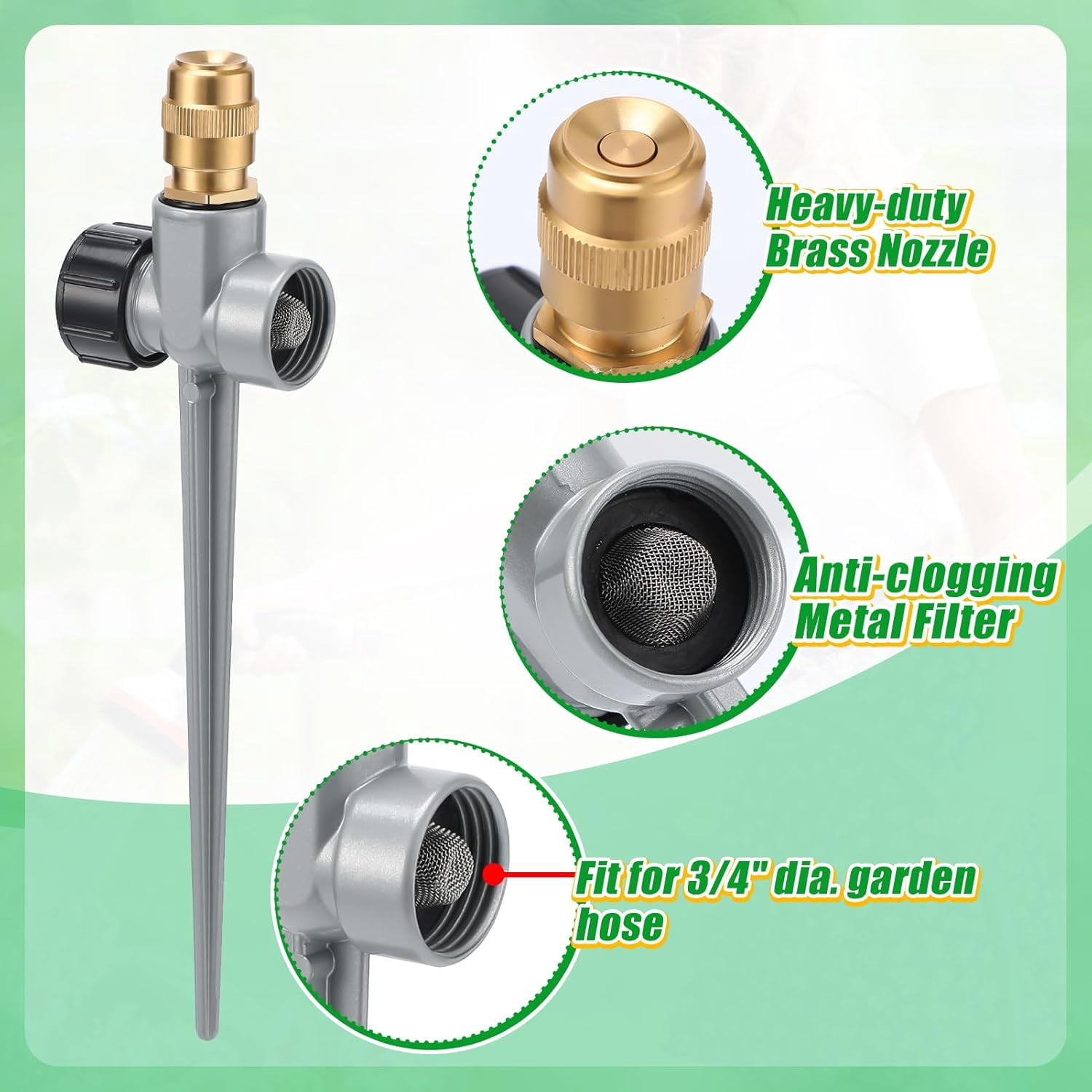 2 Pack Metal Lawn Sprinklers for Yard - 360° Coverage Water Sprinklers, Adjustable Brass Nozzle with Aluminum Alloy Spike Base Small Garden Irrigation