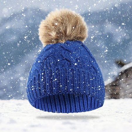 

UMfun NEW Girls Boys Kids Winter Beanie Gradient Knit Hat Warm Knit Thick Ski Cap With Fluff Ball For 1-6Years Old Blue