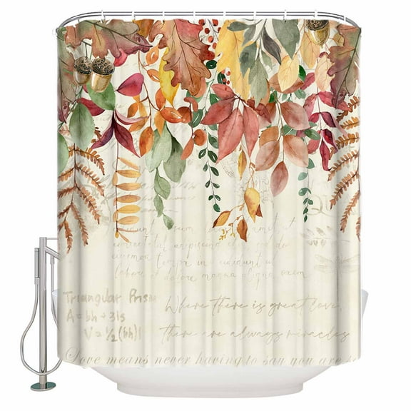 Fabric Shower Curtain Fall Harvest Rustic Thanksgiving Autumn Eucalyptus Leaves Shower Curtains with 12 Hooks Waterproof Machine Washable Bath Curtains for Bathroom, 36 x 72in