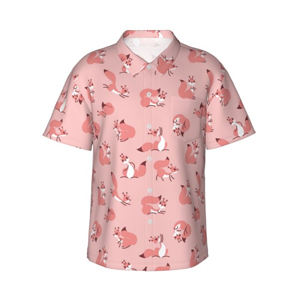 Fotbe Fox Camisa Hawaiana para Hombre Unisex – Camisa Casual de Verano con Botones de Manga Corta de Algodón y Lino,Small